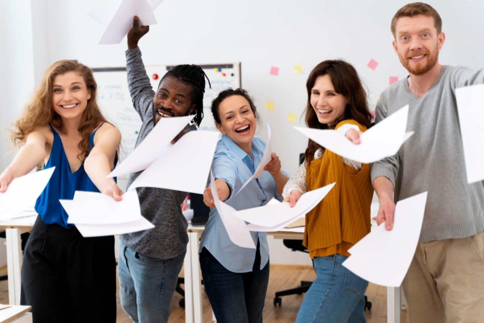 Professional financial team collaborating on strategic communication planning